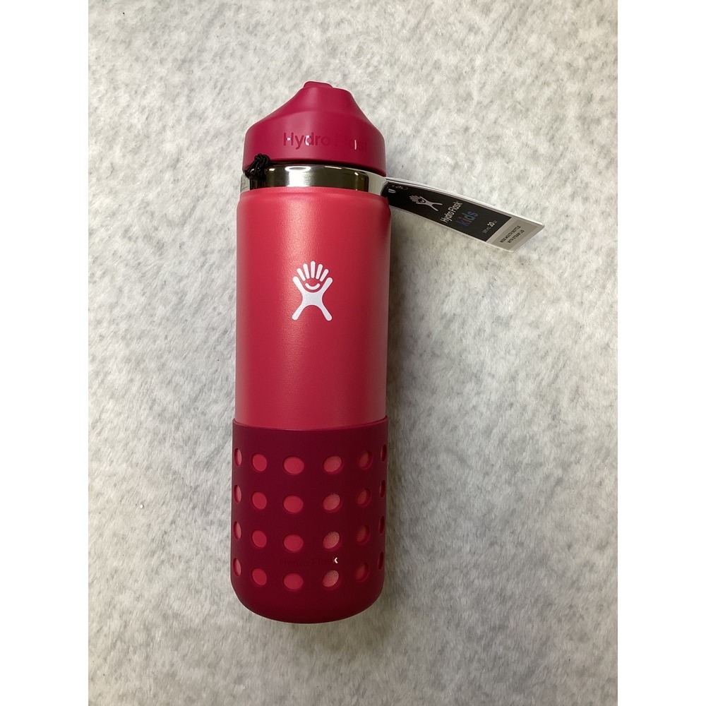 Hydro Flask Kids 20 oz Wide Mouth Water Bottle Peony Pink with Straw Lid & Boot,